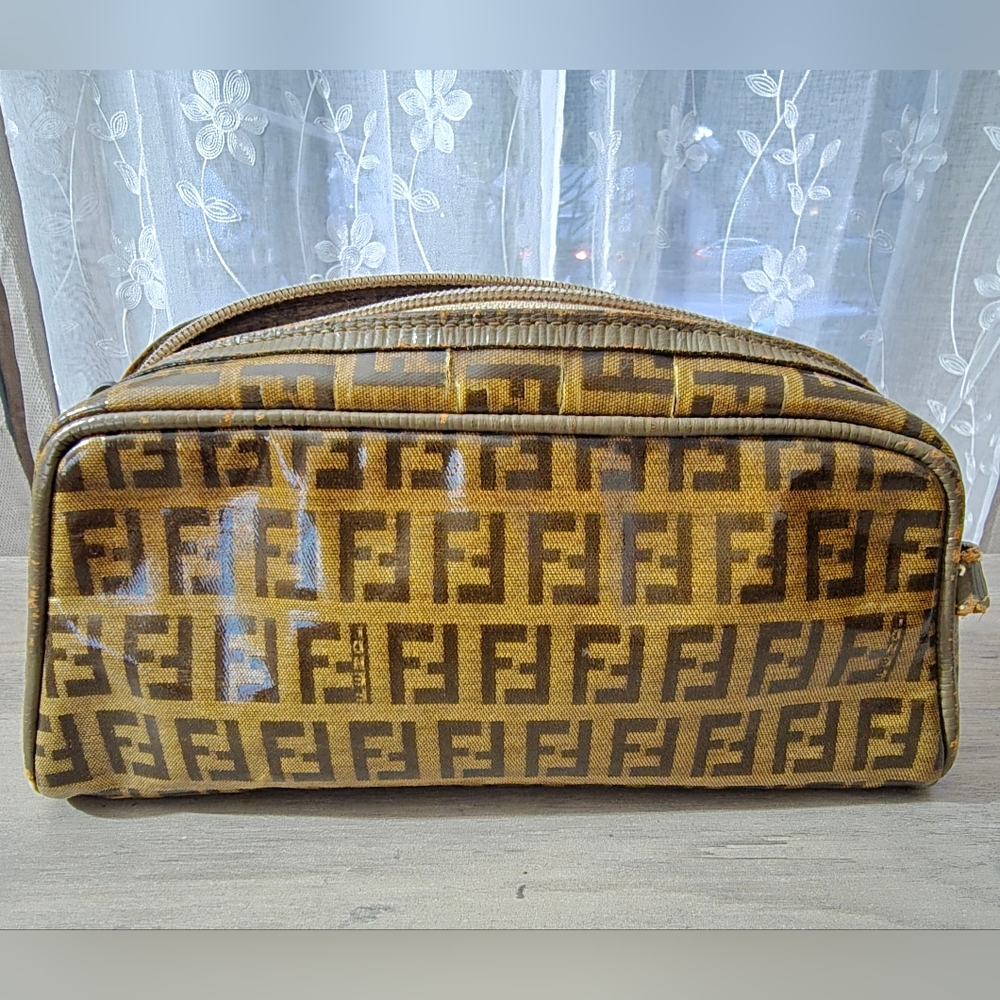 Vintage Fendi Zucca Brown and Tan Monogram Cosmetic Bag - Picture 6 of 11